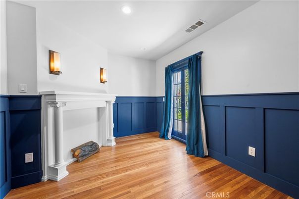Fireplace, Interior, Recessed Lighting, Wood Texture Flooring