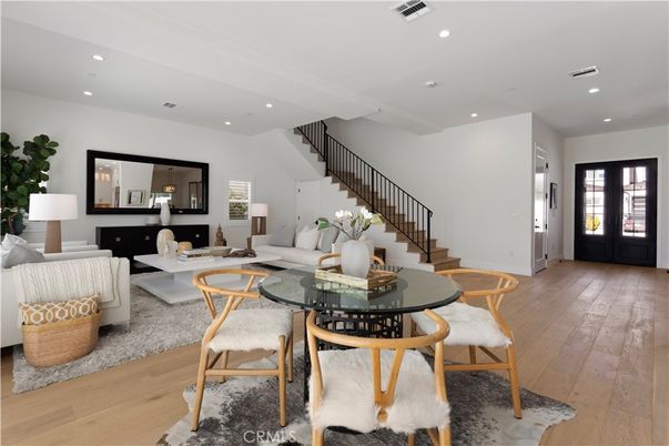 Dining room, Interior, Living room, Recessed Lighting, Wood Texture Flooring