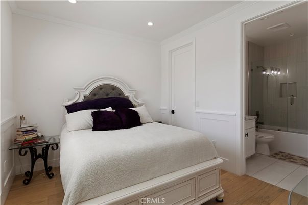 Bathroom, Bedroom, Glass Shower, Interior, Recessed Lighting, Wood Texture Flooring