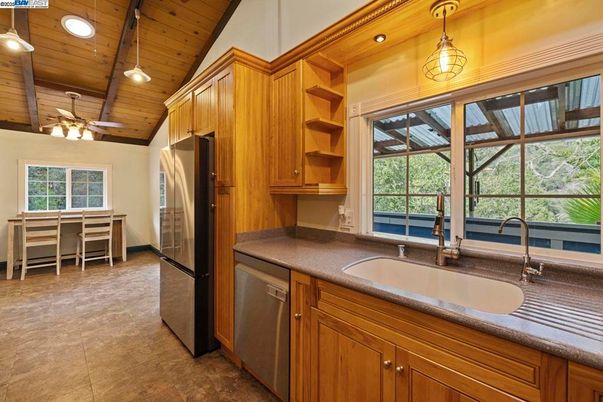 Dining room, Interior, Kitchen, Pendant Lights, Recessed Lighting, Wooden Ceilings
