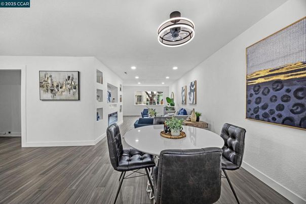 Dining room, Interior, Recessed Lighting, Wood Texture Flooring