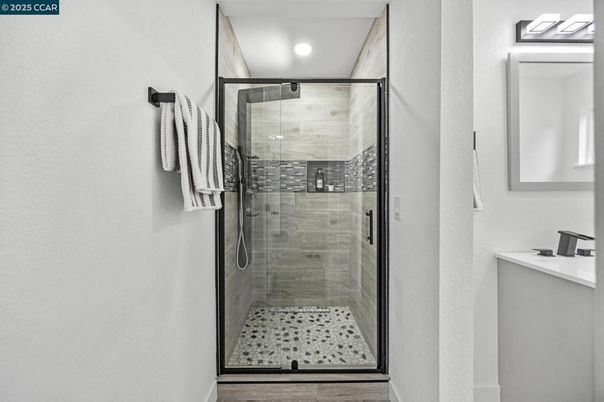 Bathroom, Glass Shower, Interior, Recessed Lighting