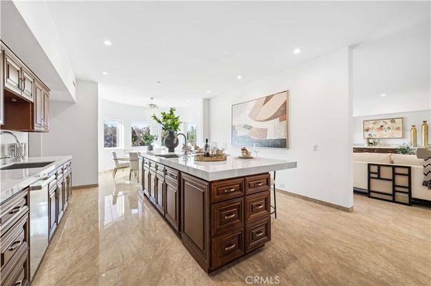 Dining room, Interior, Kitchen, Recessed Lighting, Stainless Steel Appliances, Wood Texture Flooring