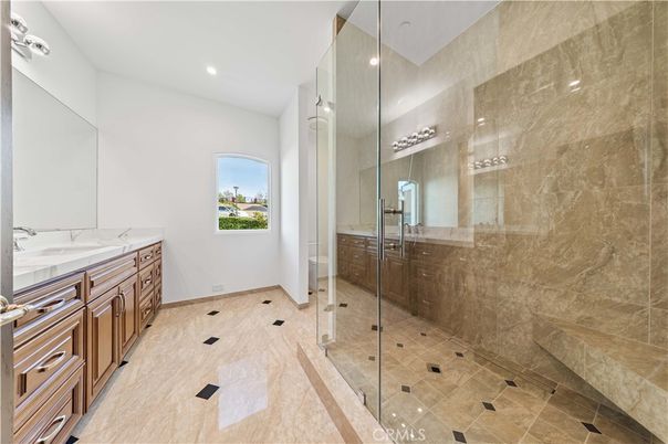 Bathroom, Dual Sink Vanities, Glass Shower, Interior, Recessed Lighting