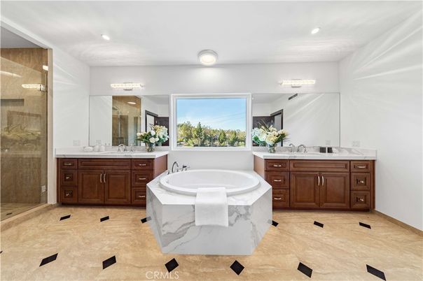 Bathroom, Dual Sink Vanities, Glass Shower, Interior, Recessed Lighting