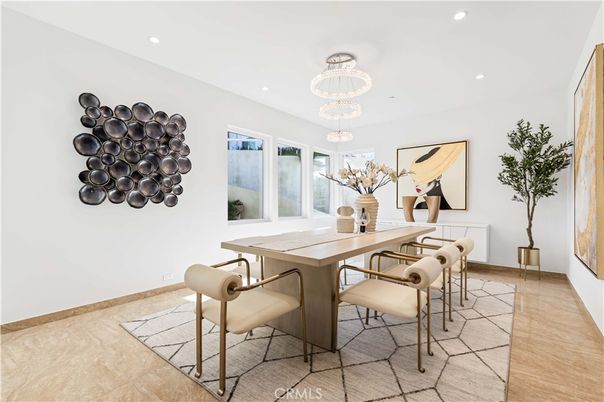 Chandelier, Dining room, Interior, Recessed Lighting, Wood Texture Flooring