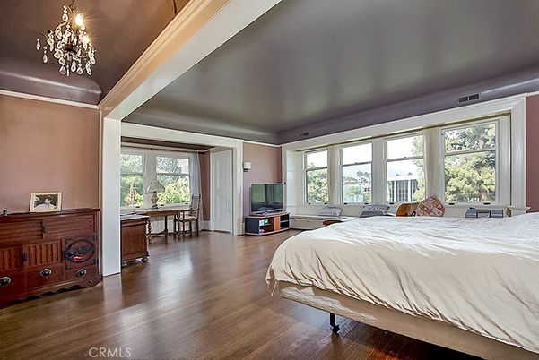 Bedroom, Chandelier, Interior, Wood Texture Flooring
