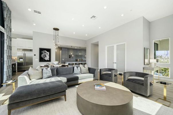 Dining room, Interior, Kitchen, Living room, Pendant Lights, Recessed Lighting, Stainless Steel Appliances, Wood Texture Flooring