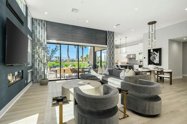 Dining room, Fireplace, Interior, Kitchen, Living room, Pendant Lights, Recessed Lighting, Wood Texture Flooring