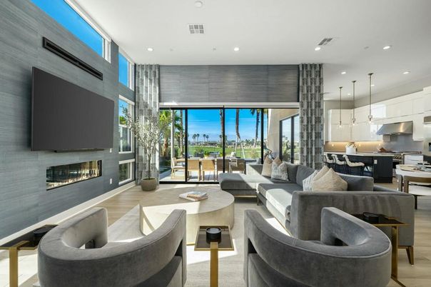 Dining room, Fireplace, Interior, Kitchen, Living room, Pendant Lights, Recessed Lighting, Wood Texture Flooring
