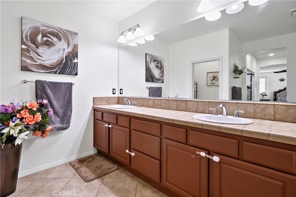 Bathroom, Dual Sink Vanities, Interior, Recessed Lighting, Tile Countertops