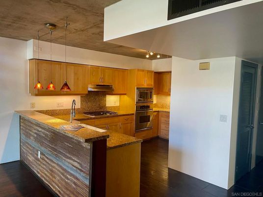 Interior, Kitchen, Pendant Lights, Stainless Steel Appliances, Wood Texture Flooring