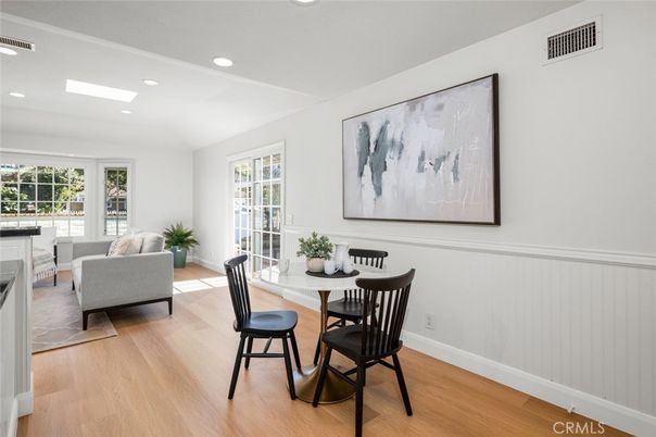 Dining room, Interior, Living room, Recessed Lighting, Wood Texture Flooring