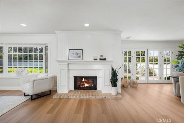 Fireplace, Interior, Recessed Lighting, Wood Texture Flooring