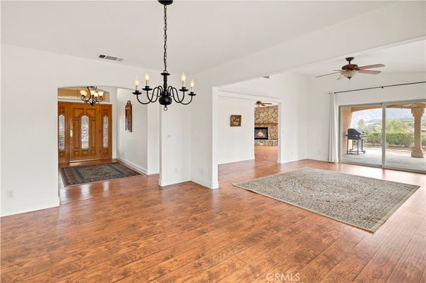Chandelier, Empty room, Fireplace, Interior, Wood Texture Flooring