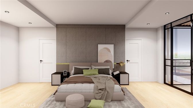 Bedroom, Interior, Recessed Lighting, Wood Texture Flooring