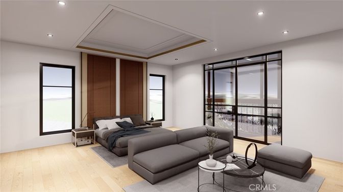 Bedroom, Interior, Living room, Recessed Lighting, Wood Texture Flooring