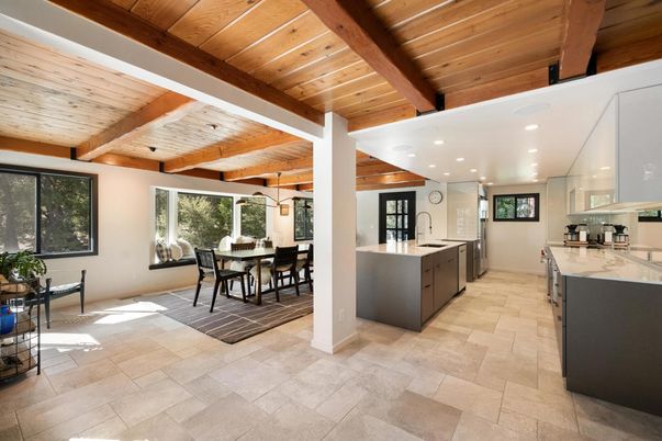 Dining room, Interior, Kitchen, Recessed Lighting, Wooden Beams, Wooden Ceilings