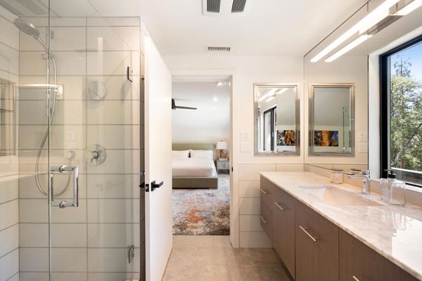Bathroom, Bedroom, Dual Sink Vanities, Glass Shower, Interior, Recessed Lighting