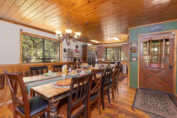 Chandelier, Dining room, Interior, Wooden Ceilings, Wood Texture Flooring