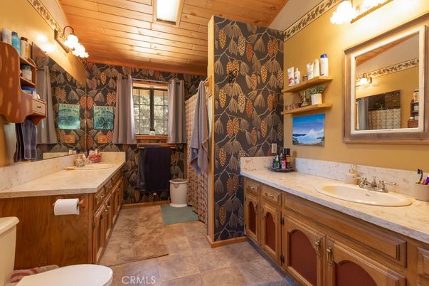 Bathroom, Dual Sink Vanities, Interior, Wooden Ceilings