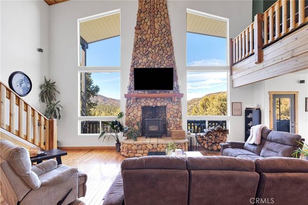 Fireplace, Interior, Living room, Stone Walls, Wood Texture Flooring