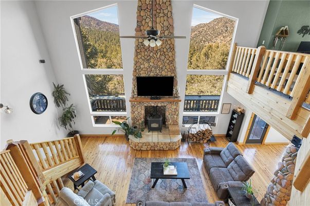Fireplace, Interior, Living room, Stone Walls, Wood Texture Flooring