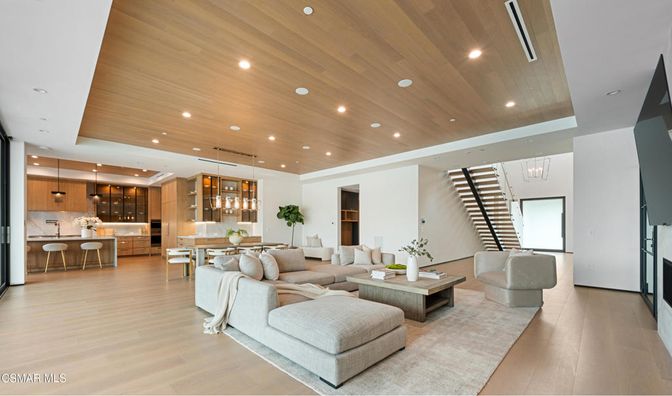 Dining room, Interior, Kitchen, Living room, Pendant Lights, Recessed Lighting, Wooden Ceilings, Wood Texture Flooring