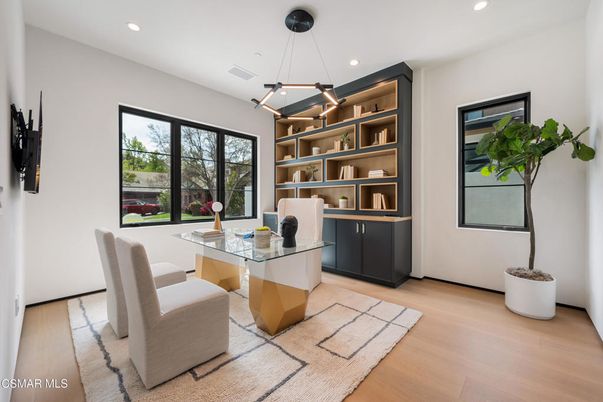 Home Office, Interior, Pendant Lights, Recessed Lighting, Wood Texture Flooring