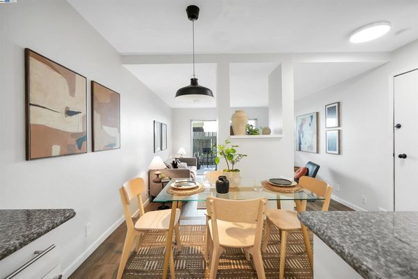 Dining room, Interior, Pendant Lights, Wood Texture Flooring