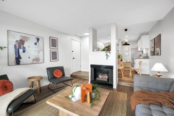 Dining room, Fireplace, Interior, Living room, Pendant Lights, Wood Texture Flooring