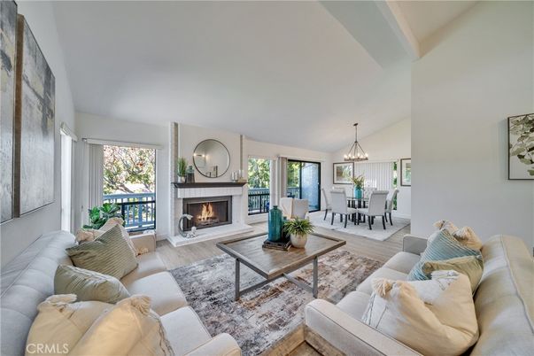 Chandelier, Dining room, Fireplace, Interior, Living room, Pendant Lights, Wood Texture Flooring