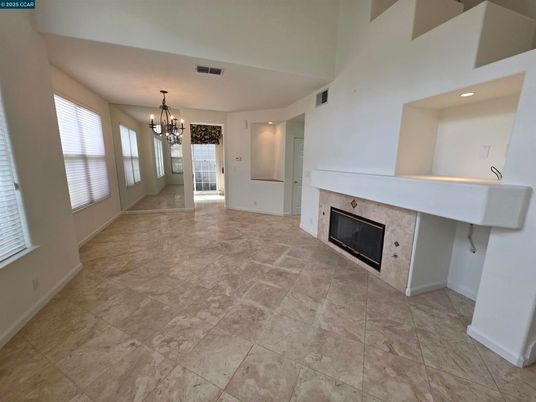 Chandelier, Empty room, Fireplace, Interior, Recessed Lighting