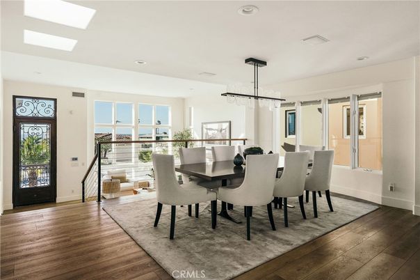 Dining room, Interior, Pendant Lights, Recessed Lighting, Wood Texture Flooring