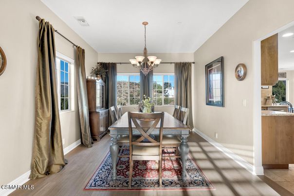 Chandelier, Dining room, Interior, Recessed Lighting, Wood Texture Flooring
