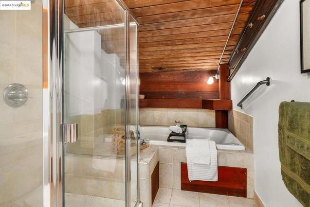 Bathroom, Glass Shower, Interior, Wooden Ceilings, Wooden Walls