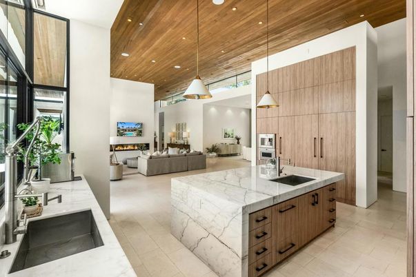 Interior, Kitchen, Living room, Pendant Lights, Recessed Lighting, Wooden Ceilings