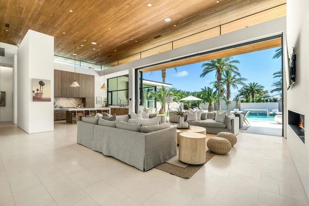 Fireplace, Interior, Kitchen, Living room, Pendant Lights, Recessed Lighting, Wooden Ceilings