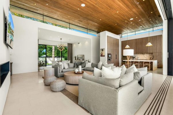 Dining room, Interior, Kitchen, Living room, Pendant Lights, Recessed Lighting, Wooden Ceilings