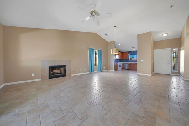 Chandelier, Empty room, Fireplace, Interior, Kitchen, Pendant Lights, Recessed Lighting