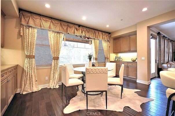 Dining room, Interior, Recessed Lighting, Wood Texture Flooring