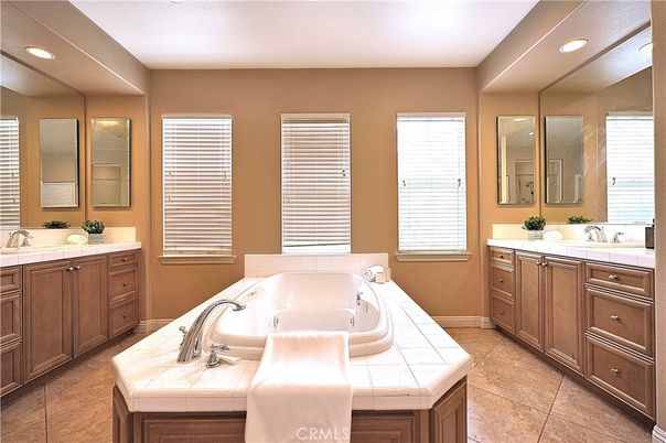Bathroom, Dual Sink Vanities, Interior, Recessed Lighting, Tile Countertops
