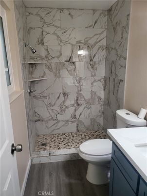 Bathroom, Interior, Marble Walls, Wood Texture Flooring