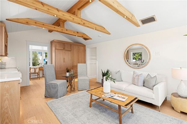 Dining room, Interior, Living room, Recessed Lighting, Wooden Beams, Wood Texture Flooring