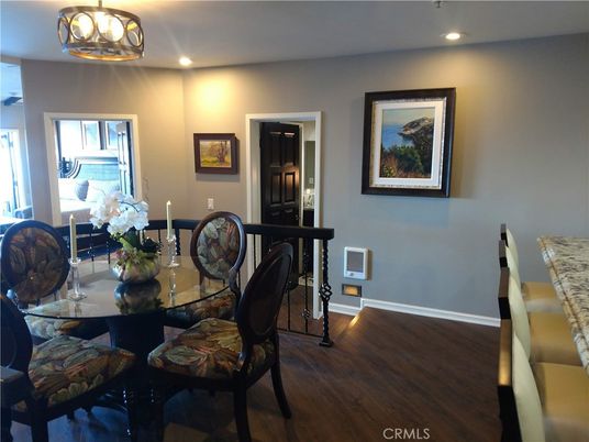 Dining room, Interior, Recessed Lighting, Wood Texture Flooring