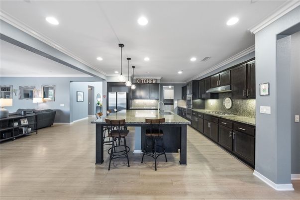 Interior, Kitchen, Living room, Pendant Lights, Recessed Lighting, Stainless Steel Appliances, Wood Texture Flooring