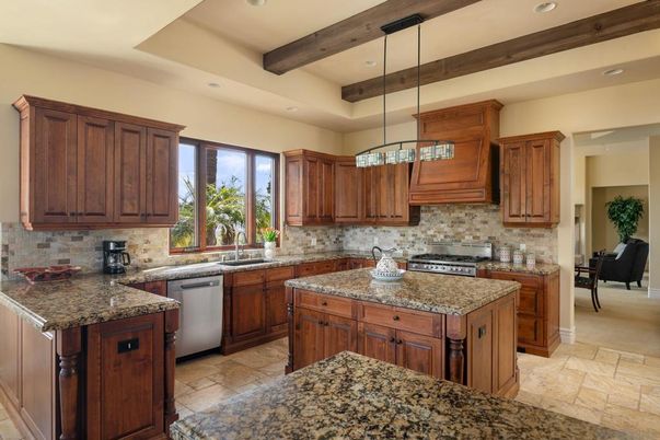 Interior, Kitchen, Pendant Lights, Recessed Lighting, Stainless Steel Appliances, Wooden Beams