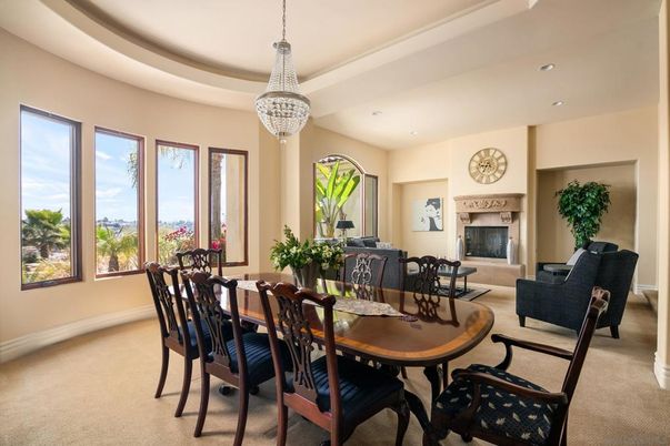 Dining room, Fireplace, Interior, Living room, Pendant Lights, Recessed Lighting