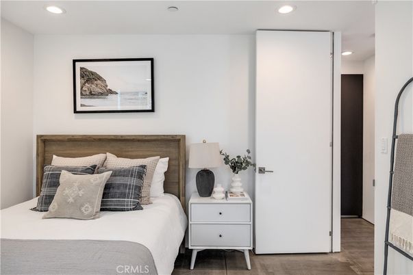 Bedroom, Interior, Recessed Lighting, Wood Texture Flooring