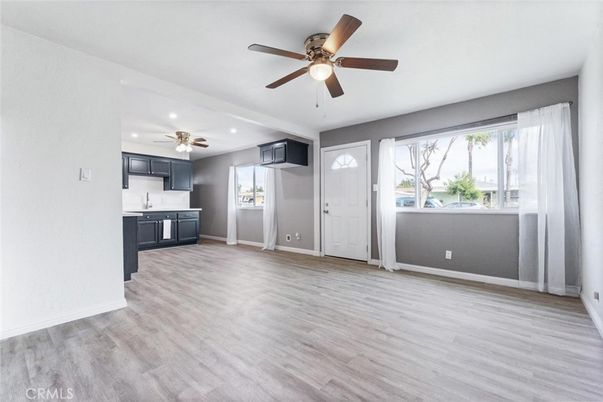 Empty room, Interior, Kitchen, Recessed Lighting, Wood Texture Flooring